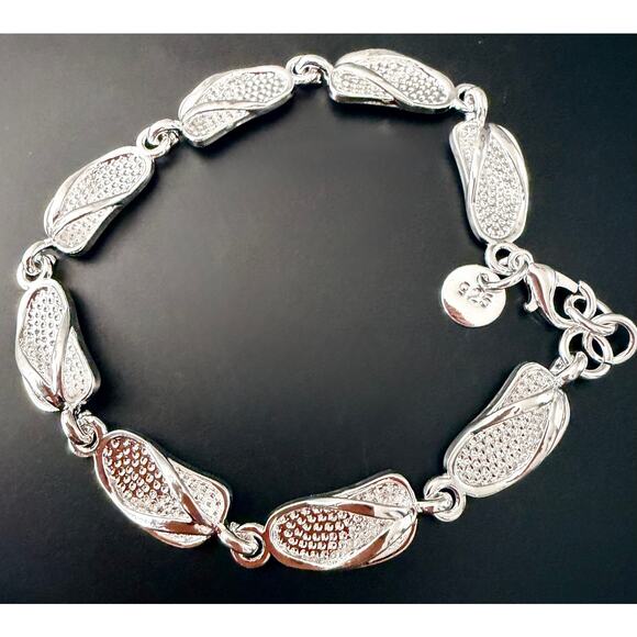 Sparkling 925 Sterling Silver Flip-Flop Link Bracelet Unique 20CM - Picture 4 of 5
